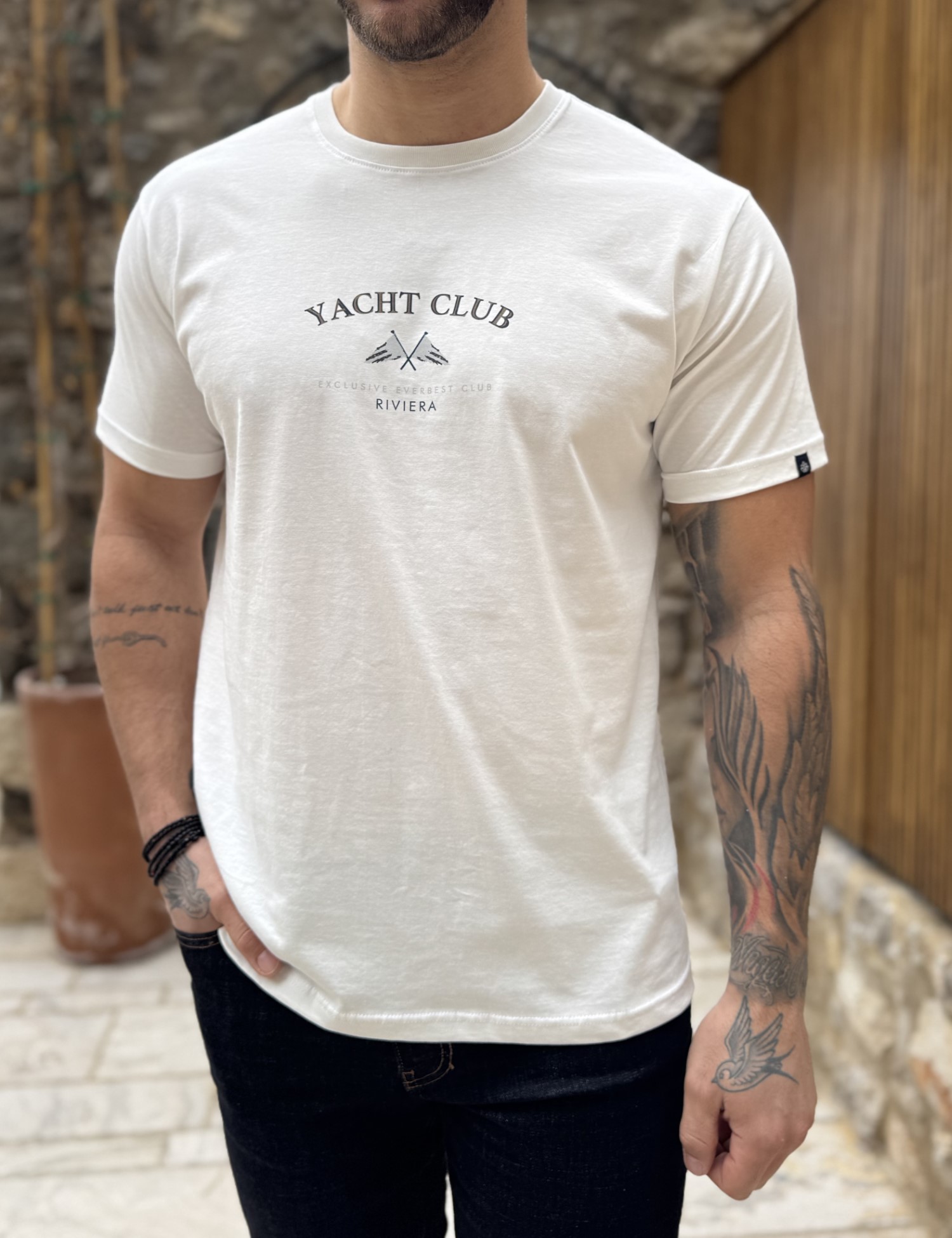 Everbest ανδρική λευκή κοντομάνικη μπλούζα με τύπωμα Plus Size 262804W